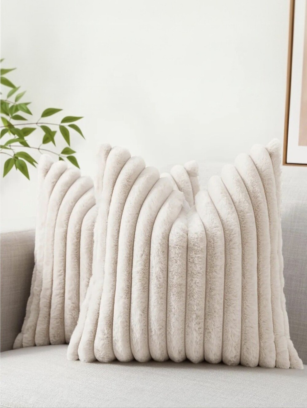NWOT Plush Faux Fur Throw Pillow Cover - Soft Cream